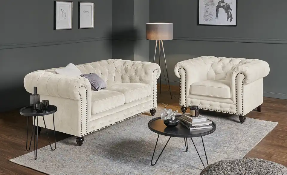 uno Sessel Chesterfield Stoff BHT 124|80|100 cm, Mikrofaser