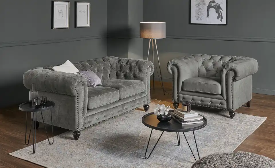 uno Einzelsofa Chesterfield Stoff BHT 183|80|100 cm, Mikrofaser