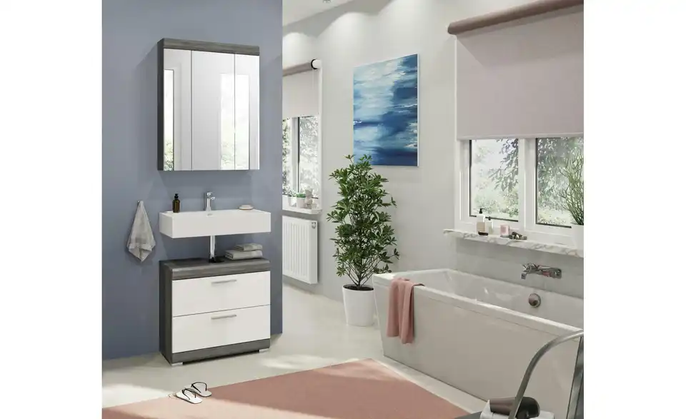 Badmöbel-Set SCHLOONSEE, 2 tlg., bestehend aus: Waschbeckenunterschrank, Spiegelschrank, in verschiedenen Farben erhältlich, Badmöbel, Kombination, Badezimmer Schloonsee BHL 60|191|34 cm