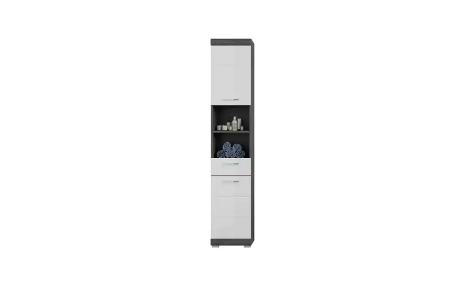 Badmöbel-Set SCHLOONSEE, 4 teilig, bestehend aus: Hochschrank, Waschbeckenunterschrank, Badspiegel, Midischrank Schloonsee BHL 186|191|34 cm