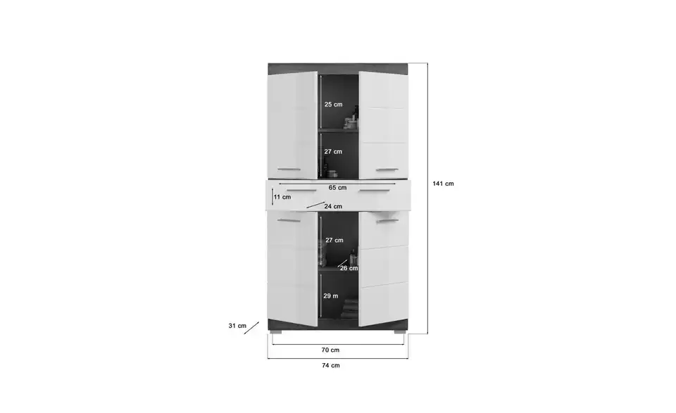 Badmöbel-Set SCHLOONSEE, 4 teilig, bestehend aus: Hochschrank, Waschbeckenunterschrank, Badspiegel, Midischrank Schloonsee BHL 186|191|34 cm