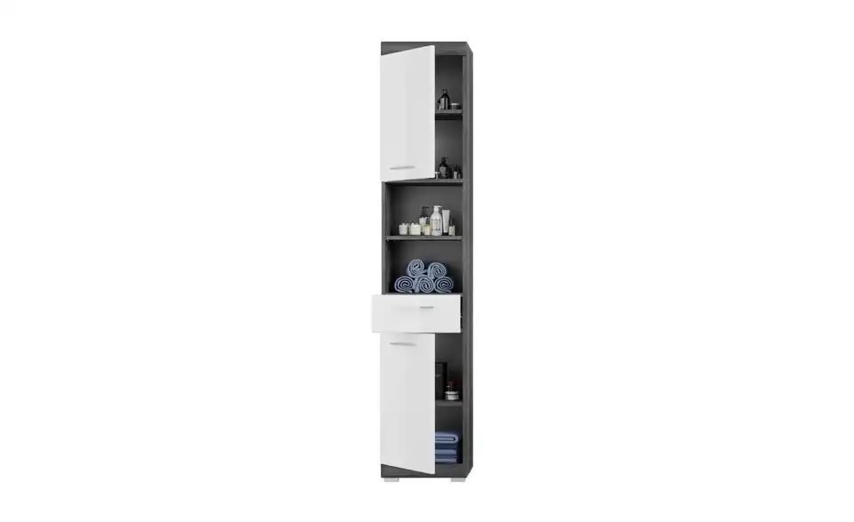 Badmöbel-Set SCHLOONSEE, 4 teilig, bestehend aus: Hochschrank, Waschbeckenunterschrank, Badspiegel, Midischrank Schloonsee BHL 186|191|34 cm
