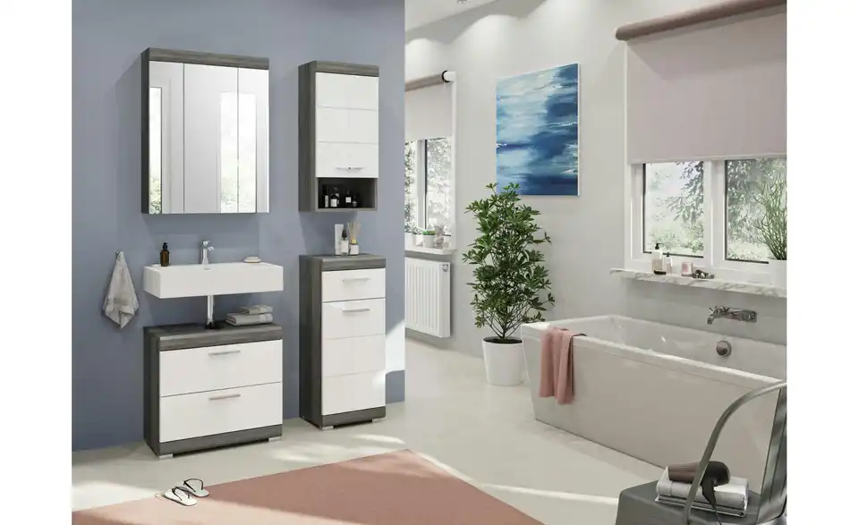 Badmöbel-Set SCHLOONSEE, 4 teilig, bestehend aus: Waschbeckenunterschrank, Spiegelschrank, Unterschrank, Hängeschrank Schloonsee BHL 112|191|34 cm