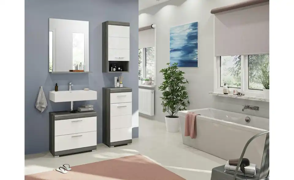 Badmöbel-Set SCHLOONSEE, 4 teilig, bestehend aus: Waschbeckenunterschrank, Spiegel, Unterschrank, Hängeschrank Schloonsee BHL 112|191|34 cm