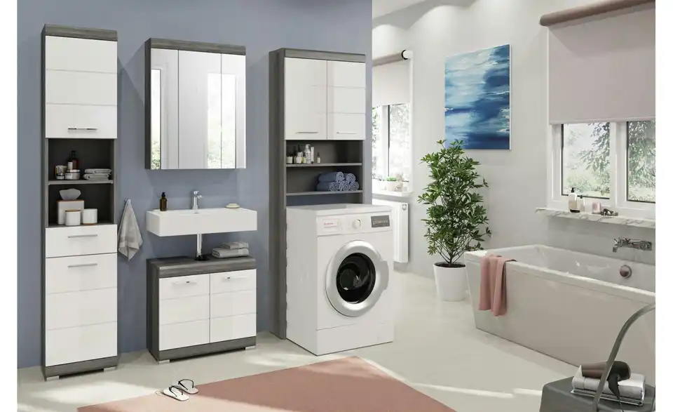 Badmöbel-Set SCHLOONSEE, 4 teilig, bestehend aus: Hochschrank, WBU, Spiegelschrank, Waschmaschinenumbauschrank Schloonsee BHL 190|191|34 cm