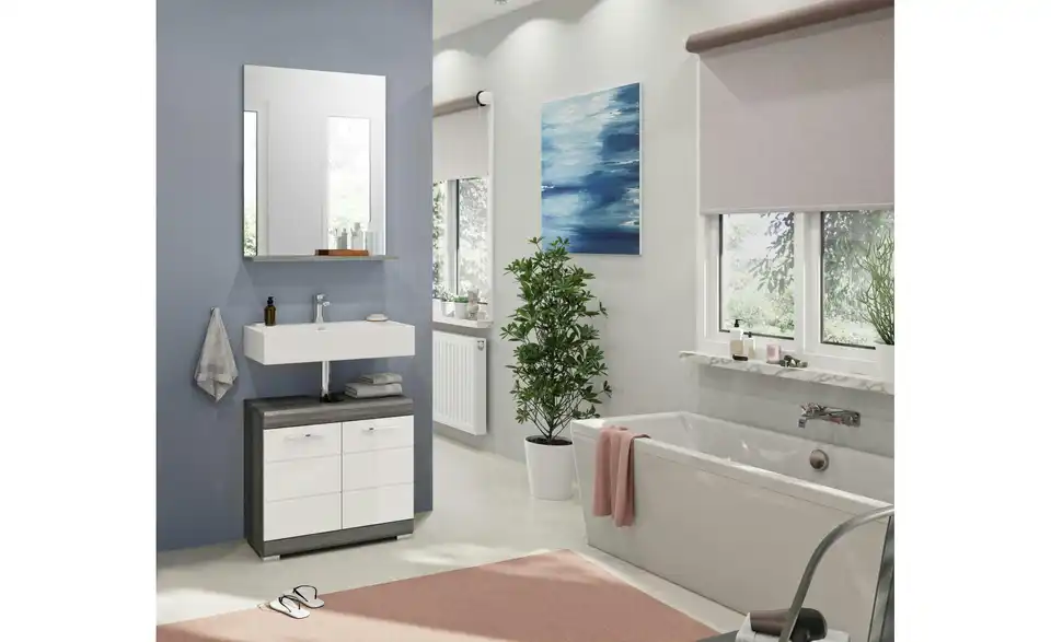 Badmöbel-Set SCHLOONSEE, 2 teilig, bestehend aus: Waschbeckenunterschrank, Spiegel, in verschiedenen Farben erhältlich, Badmöbel, Kombination, Badezimmer Schloonsee BHL 60|191|34 cm