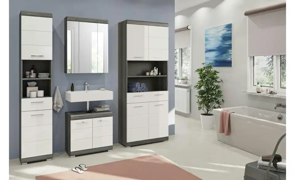 Badmöbel-Set SCHLOONSEE, 4 teilig, bestehend aus: Hochschrank schmal, WBU, Spiegelschrank, Hochschrank breit Schloonsee BHL 186|191|34 cm