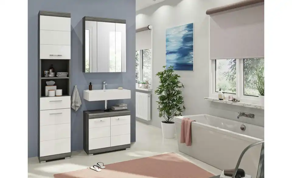 Badmöbel-Set SCHLOONSEE, 3 teilig, bestehend aus: Hochschrank, Waschbeckenunterschrank, Spiegelschrank Schloonsee BHL 112|191|34 cm