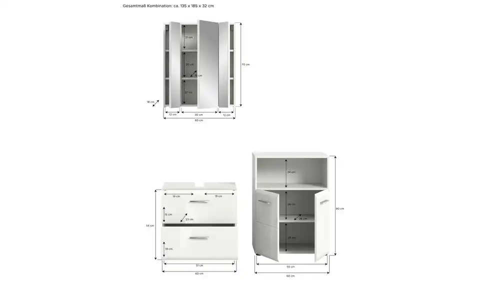 Badkombination Igelsbachsee BHL 135|190|32 cm