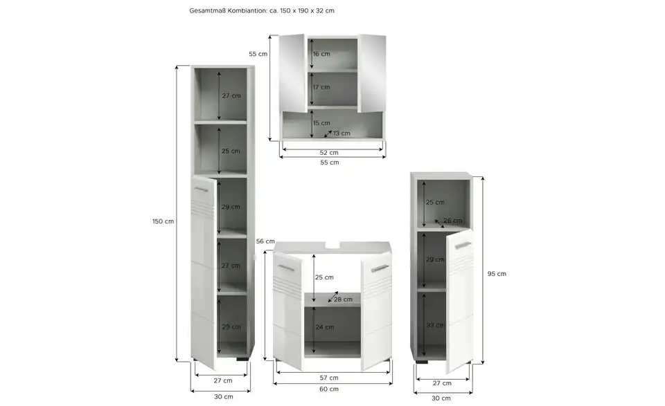 Badkombination Caputher See BHL 150|190|32 cm