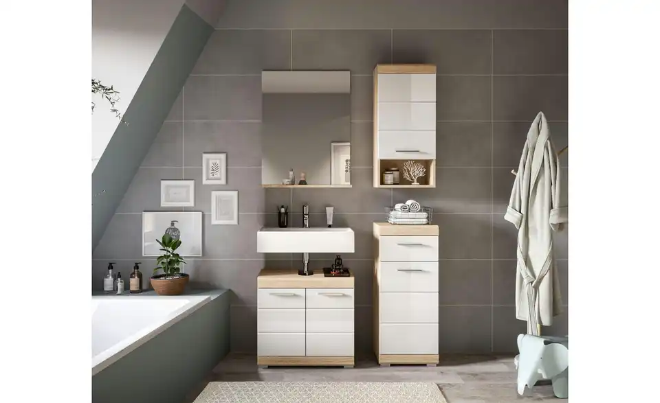 Badmöbel-Set SCHLOONSEE, 4 teilig, bestehend aus: Waschbeckenunterschrank, Spiegel, Unterschrank, Hängeschrank Schloonsee BHL 112|191|34 cm