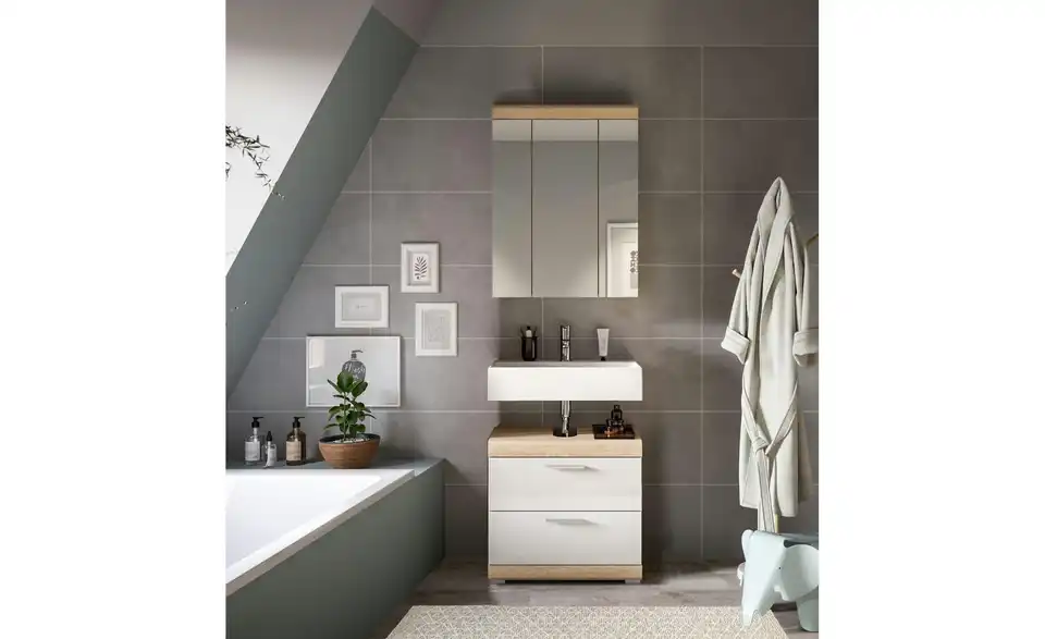 Badmöbel-Set SCHLOONSEE, 2 tlg., bestehend aus: Waschbeckenunterschrank, Spiegelschrank, in verschiedenen Farben erhältlich, Badmöbel, Kombination, Badezimmer Schloonsee BHL 60|191|34 cm