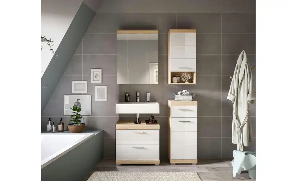 Badmöbel-Set SCHLOONSEE, 4 teilig, bestehend aus: Waschbeckenunterschrank, Spiegelschrank, Unterschrank, Hängeschrank Schloonsee BHL 112|191|34 cm