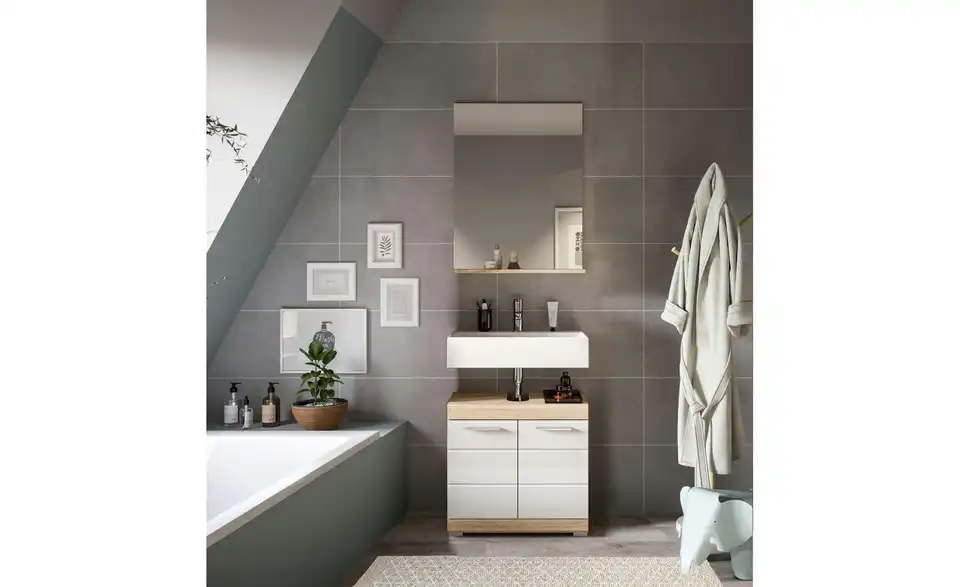 Badmöbel-Set SCHLOONSEE, 2 teilig, bestehend aus: Waschbeckenunterschrank, Spiegel, in verschiedenen Farben erhältlich, Badmöbel, Kombination, Badezimmer Schloonsee BHL 60|191|34 cm