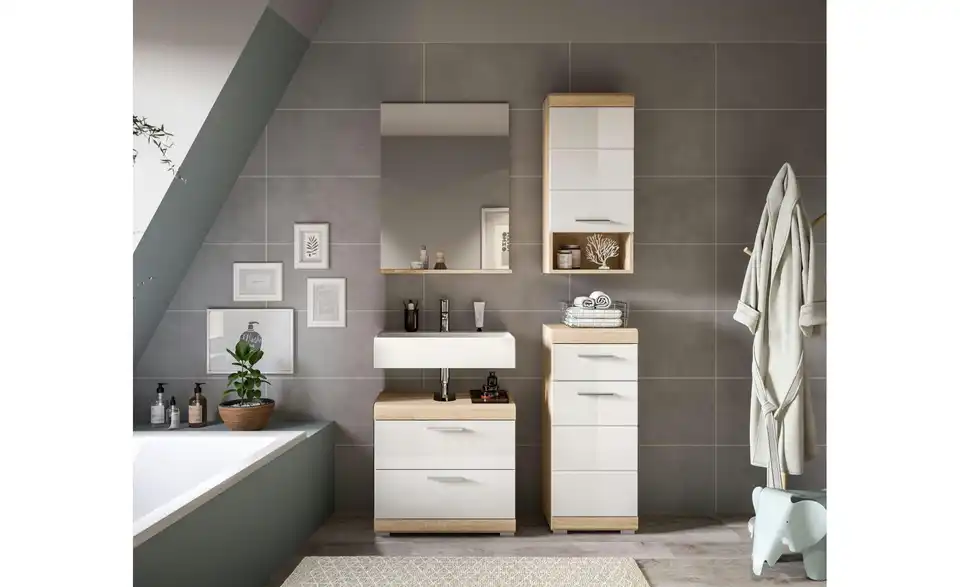 Badmöbel-Set SCHLOONSEE, 4 teilig, bestehend aus: Waschbeckenunterschrank, Spiegel, Unterschrank, Hängeschrank Schloonsee BHL 112|191|34 cm