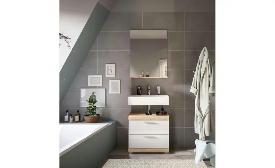 Badmöbel-Set SCHLOONSEE, 2 teilig, bestehend aus: Waschbeckenunterschrank, Spiegel, in verschiedenen Farben erhältlich, Badmöbel, Kombination, Badezimmer Schloonsee BHL 60|191|34 cm