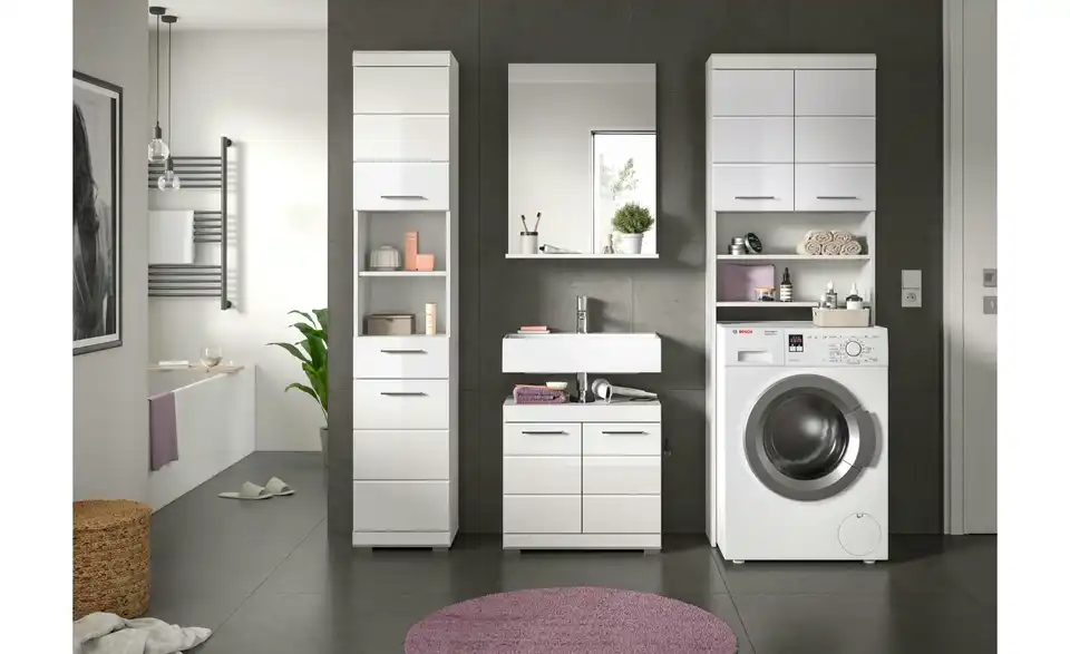 Badmöbel-Set SCHLOONSEE, 4 teilig, bestehend aus: Hochschrank, WBU, Badspiegel, Waschmaschinenumbauschrank Schloonsee BHL 190|191|34 cm
