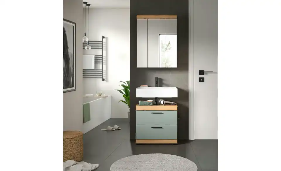 Badmöbel-Set SCHLOONSEE, 2 tlg., bestehend aus: Waschbeckenunterschrank, Spiegelschrank, in verschiedenen Farben erhältlich, Badmöbel, Kombination, Badezimmer Schloonsee BHL 60|191|34 cm