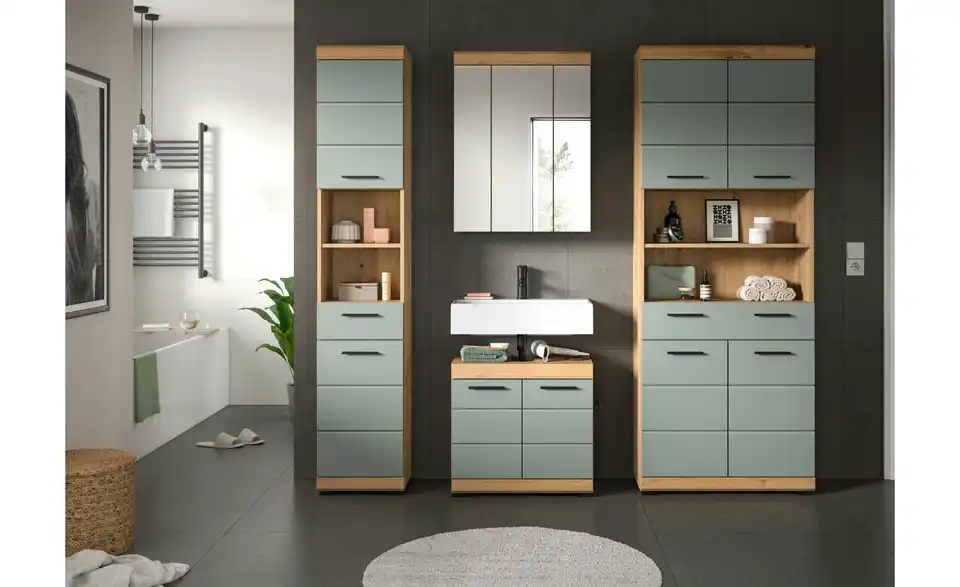 Badmöbel-Set SCHLOONSEE, 4 teilig, bestehend aus: Hochschrank schmal, WBU, Spiegelschrank, Hochschrank breit Schloonsee BHL 186|191|34 cm