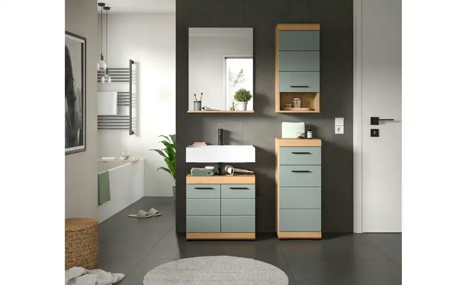 Badmöbel-Set SCHLOONSEE, 4 teilig, bestehend aus: Waschbeckenunterschrank, Spiegel, Unterschrank, Hängeschrank Schloonsee BHL 112|191|34 cm