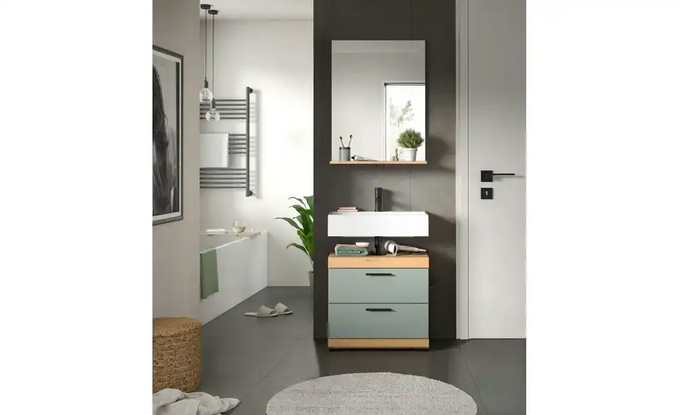 Badmöbel-Set SCHLOONSEE, 2 teilig, bestehend aus: Waschbeckenunterschrank, Spiegel, in verschiedenen Farben erhältlich, Badmöbel, Kombination, Badezimmer Schloonsee BHL 60|191|34 cm