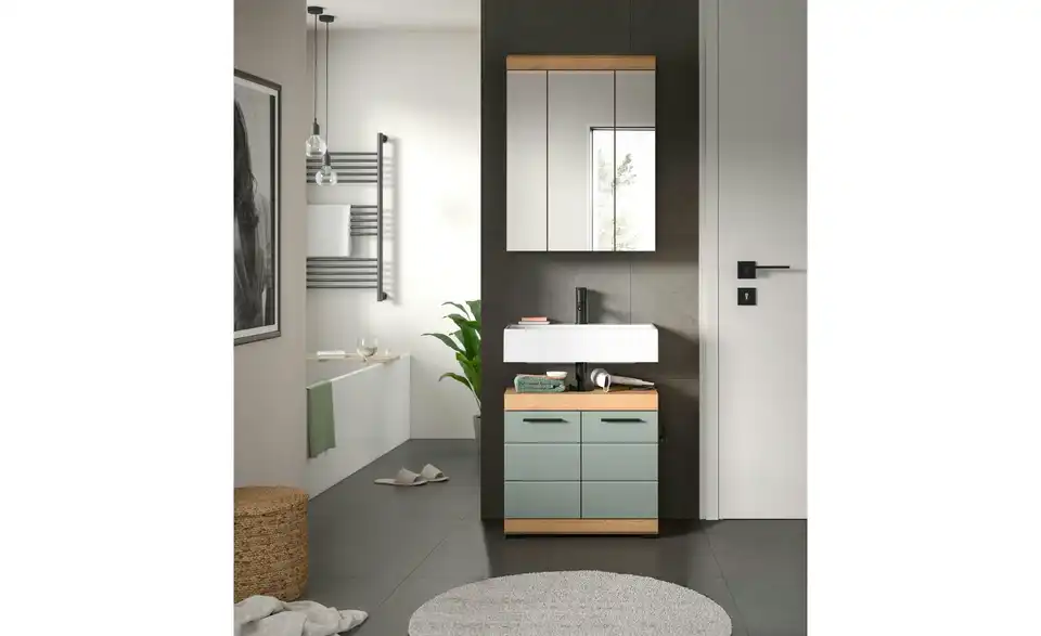 Badmöbel-Set SCHLOONSEE, 2 tlg., bestehend aus: Waschbeckenunterschrank, Spiegelschrank, in verschiedenen Farben erhältlich, Badmöbel, Kombination, Badezimmer Schloonsee BHL 60|191|34 cm