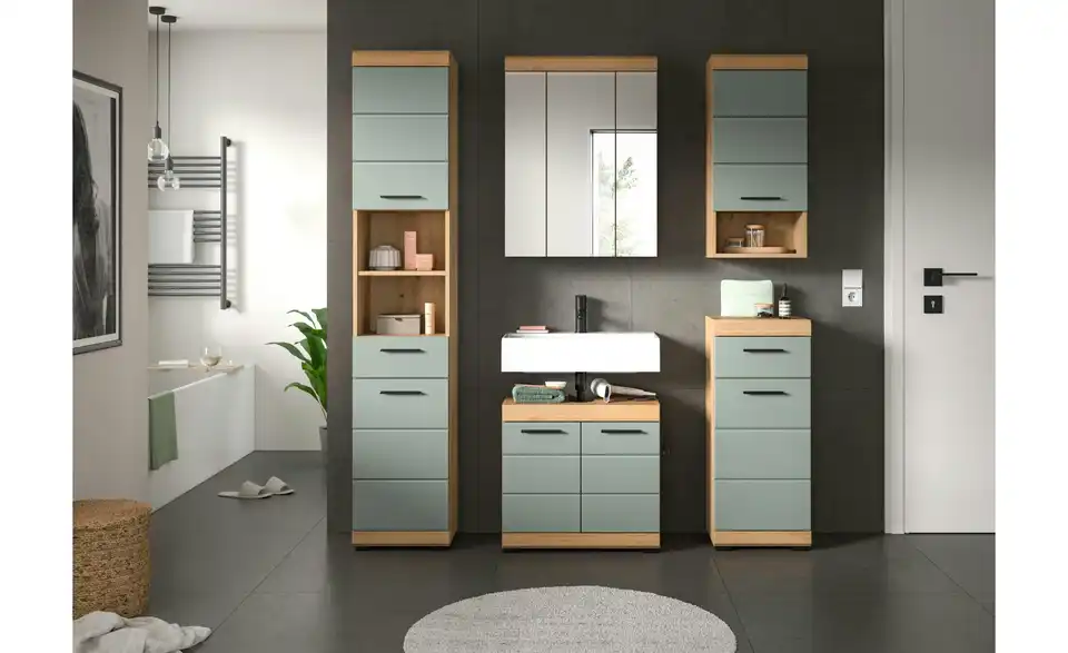 Badmöbel-Set SCHLOONSEE, 5 teilig, bestehend aus: Hochschrank, WBU, Spiegelschrank, Unterschrank, Hängeschrank Schloonsee BHL 164|191|34 cm