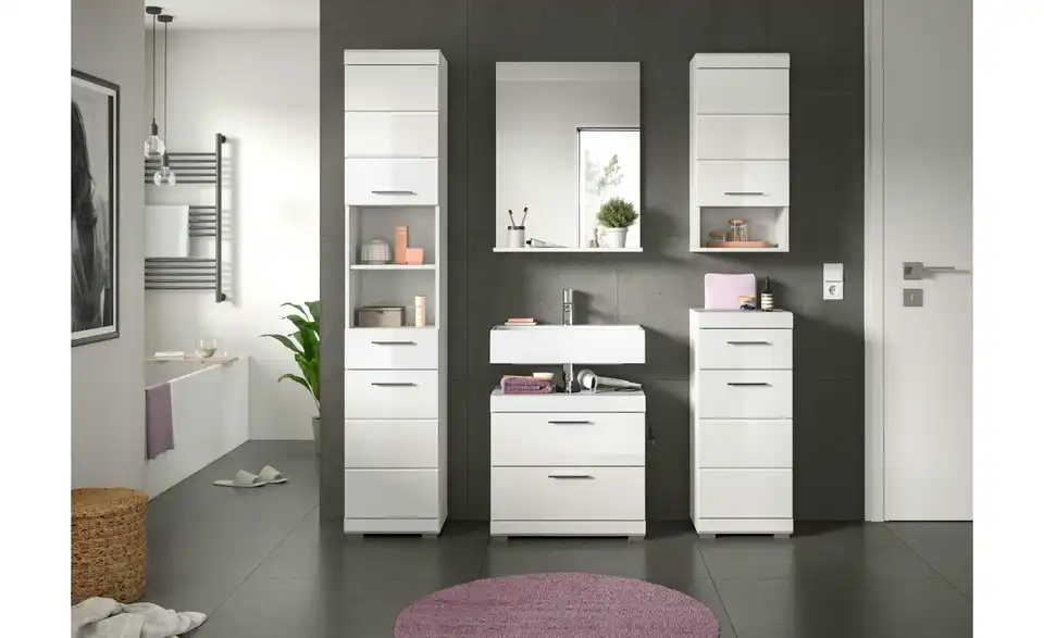 Badmöbel-Set SCHLOONSEE, 5 teilig, bestehend aus: Hochschrank, WBU, Spiegel, Unterschrank, Hängeschrank Schloonsee BHL 164|191|34 cm