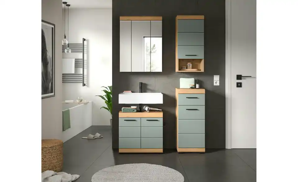 Badmöbel-Set SCHLOONSEE, 4 teilig, bestehend aus: Waschbeckenunterschrank, Spiegelschrank, Unterschrank, Hängeschrank Schloonsee BHL 112|191|34 cm