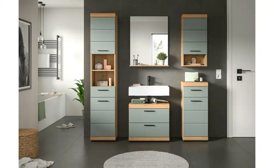 Badmöbel-Set SCHLOONSEE, 5 teilig, bestehend aus: Hochschrank, WBU, Spiegel, Unterschrank, Hängeschrank Schloonsee BHL 164|191|34 cm