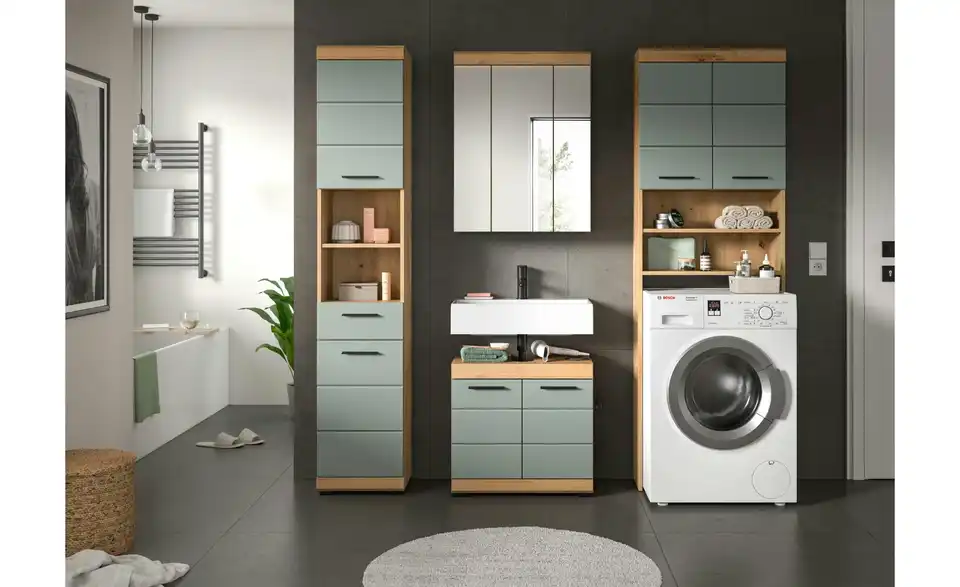 Badmöbel-Set SCHLOONSEE, 4 teilig, bestehend aus: Hochschrank, WBU, Spiegelschrank, Waschmaschinenumbauschrank Schloonsee BHL 190|191|34 cm