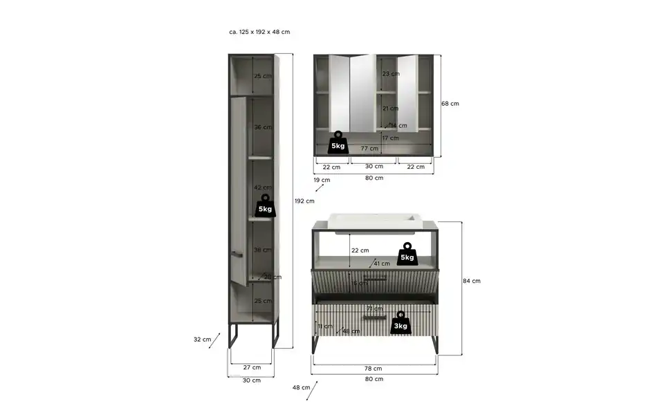 Badkombination BHL 125|192|48 cm