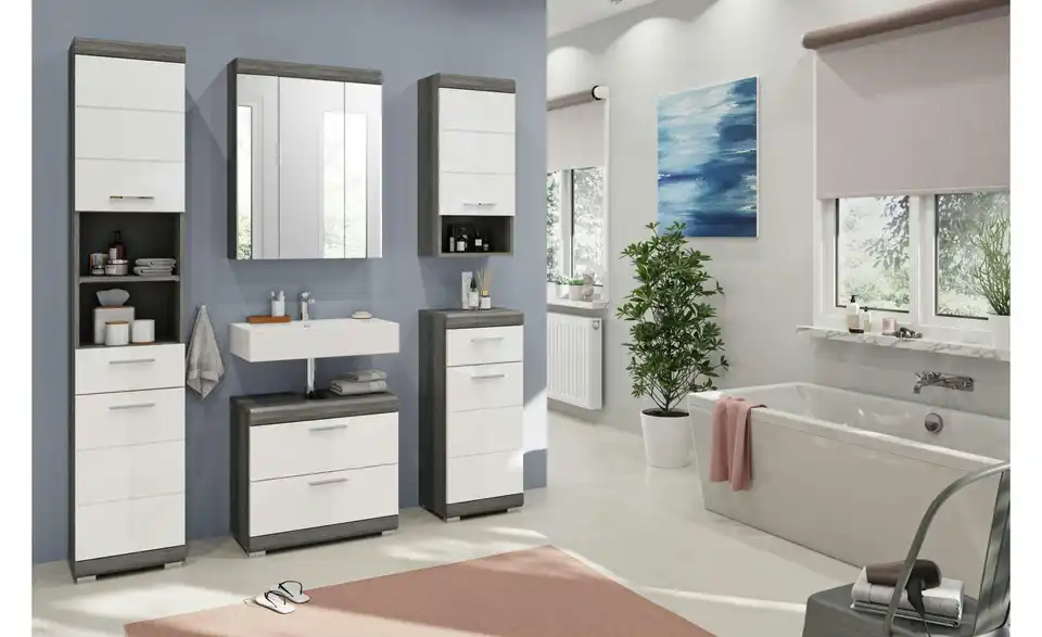 Badezimmerspiegelschrank SCHLOONSEE, Breite 60cm, 3 Spiegeltüren, 9 Fächer, 6 Einlegeböden, in verschiedenen Farben erhältlich, Badmöbel, Spiegel, Badschrank, Bad Schloonsee BHL 60|79|18 cm