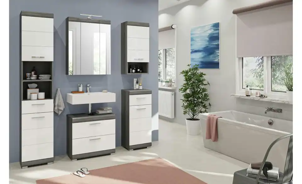 Spiegelschrank SCHLOONSEE, Breite 60cm, inkl. Beleuchtung, 3 Spiegeltüren, 9 Fächer in verschiedenen Farben erhältlich, Badmöbel, Spiegel, Badschrank, Bad Schloonsee BHL 60|79|18 cm