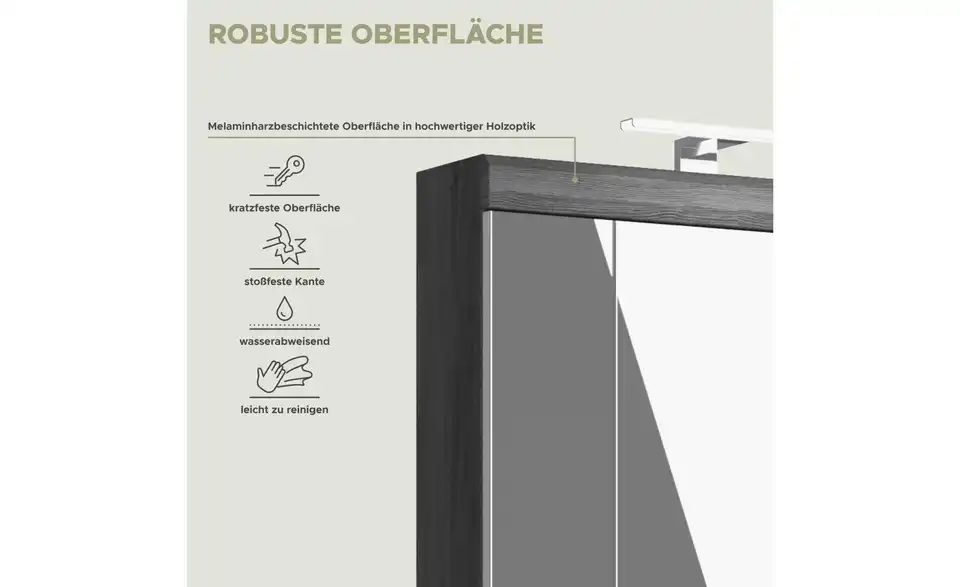 Spiegelschrank SCHLOONSEE, Breite 60cm, inkl. Beleuchtung, 3 Spiegeltüren, 9 Fächer in verschiedenen Farben erhältlich, Badmöbel, Spiegel, Badschrank, Bad Schloonsee BHL 60|79|18 cm