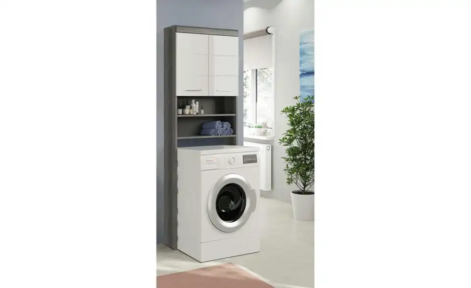 Waschmaschinenumbauschrank SCHLOONSEE, Breite 63cm, für Waschmaschine u0026 Trockner, 2 Türen, MDF-Front, in verschiedenen Farben, Überbauschrank, Umbauschrank, Badschrank Schloonsee BHL 63|191|24 cm