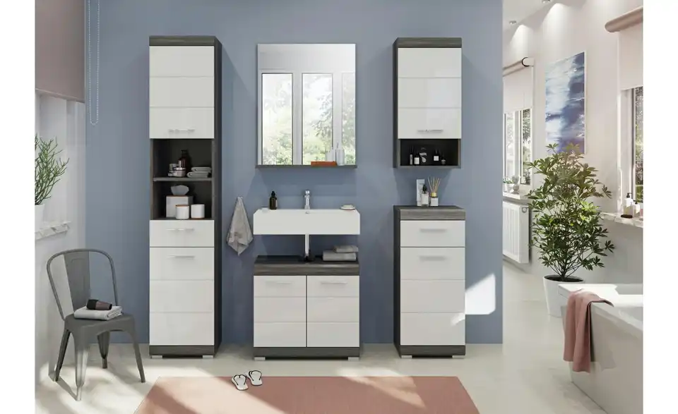 Hochschrank SCHLOONSEE, Breite 37cm, 2 Tür, 1 Schubkasten, 2 offene Fächer, MDF-Front, in verschiedenen Farben erhältlich, Badmöbel, Badschrank, Schrank, Bad Schloonsee BHL 37|191|31 cm