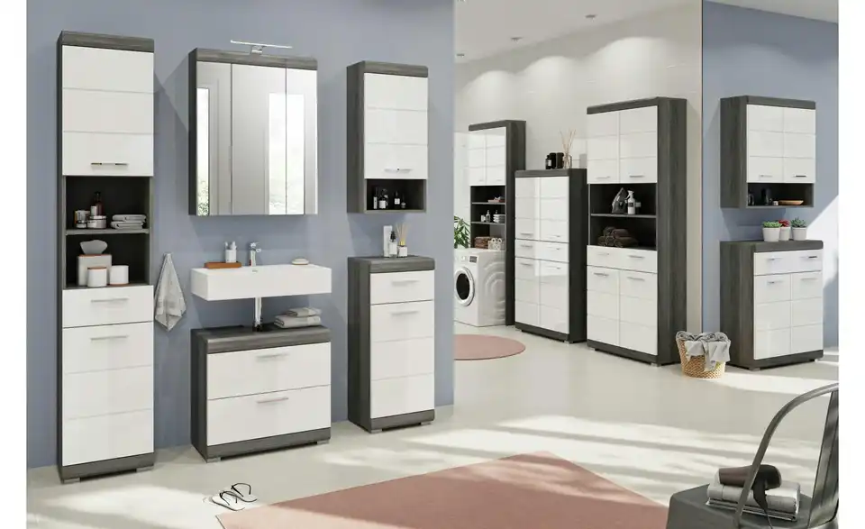 Hängeschrank SCHLOONSEE, Breite 37cm, 1 Tür, 1 offenes Fächer, 1 Einlegeboden, MDF-Front, in verschiedenen Farben erhältlich, Badmöbel, Badschrank, Schrank, Bad Schloonsee BHL 37|79|24 cm