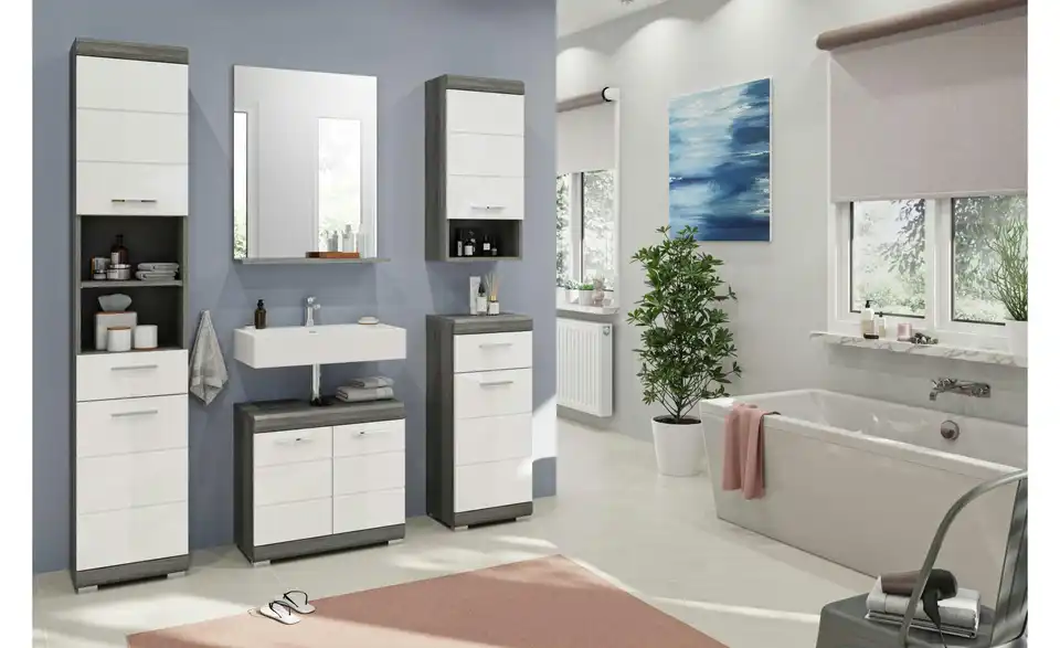 Unterschrank SCHLOONSEE, Breite 37cm, 1 Tür, 1 Schubkasten, 2 Fächer, MDF-Front in verschiedenen Farben erhältlich, Badmöbel, Badschrank, Kommode, Bad Schloonsee BHL 37|88|31 cm