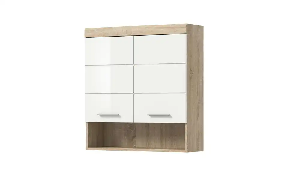 Hängeschrank SCHLOONSEE, Breite 74cm, 2 Türen, 1 offenes Fächer, MDF-Front, in verschiedenen Farben erhältlich, Badmöbel, Badschrank, Schrank, Bad Schloonsee BHL 74|79|24 cm