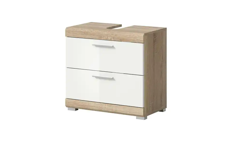 Waschbeckenunterschrank SCHLOONSEE, Breite 60cm, 2 Schubkästen, mit Siphonausschnitt, MDF-Front, in verschiedenen Farben erhältlich, Badmöbel, Badschrank, Kommode, Bad Schloonsee BHL 60|56|34 cm