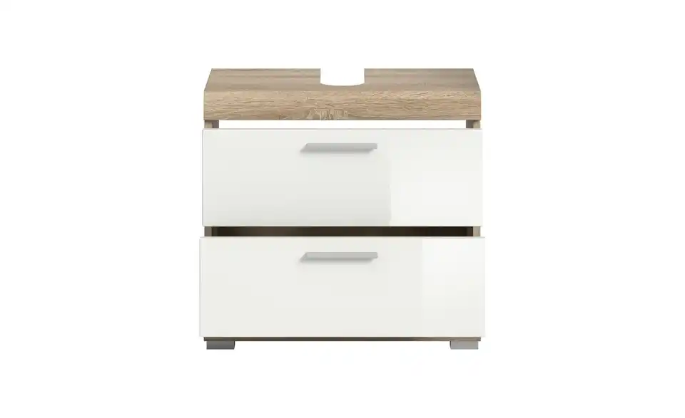 Waschbeckenunterschrank SCHLOONSEE, Breite 60cm, 2 Schubkästen, mit Siphonausschnitt, MDF-Front, in verschiedenen Farben erhältlich, Badmöbel, Badschrank, Kommode, Bad Schloonsee BHL 60|56|34 cm