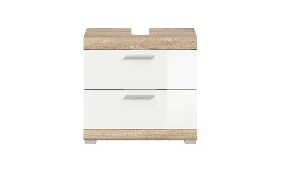 Waschbeckenunterschrank SCHLOONSEE, Breite 60cm, 2 Schubkästen, mit Siphonausschnitt, MDF-Front, in verschiedenen Farben erhältlich, Badmöbel, Badschrank, Kommode, Bad Schloonsee BHL 60|56|34 cm