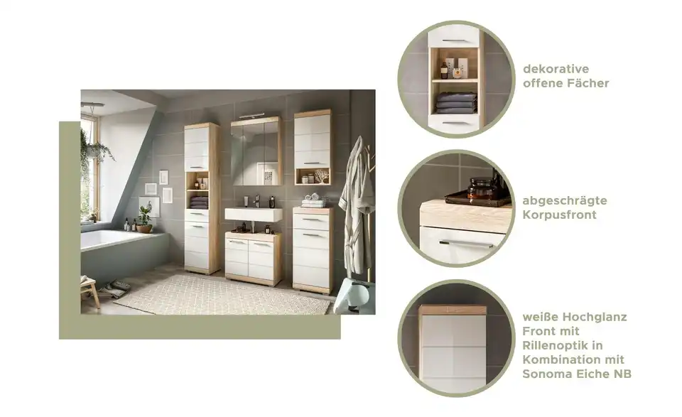 Waschbeckenunterschrank SCHLOONSEE, Breite 60cm, 2 Schubkästen, mit Siphonausschnitt, MDF-Front, in verschiedenen Farben erhältlich, Badmöbel, Badschrank, Kommode, Bad Schloonsee BHL 60|56|34 cm