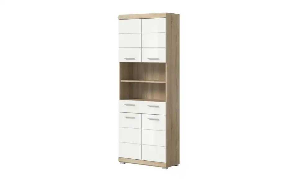 Hochschrank SCHLOONSEE, Breite 74cm, 4 Türen, 1 Schubkasten, 2 offene Fächer, MDF-Front, in verschiedenen Farben erhältlich, Badmöbel, Badschrank, Schrank, Bad Schloonsee BHL 74|191|31 cm