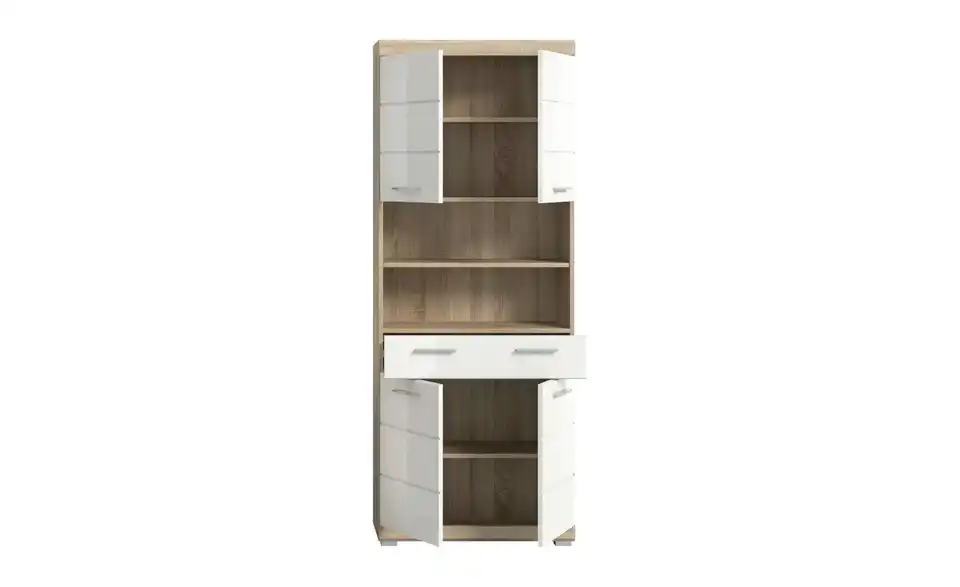 Hochschrank SCHLOONSEE, Breite 74cm, 4 Türen, 1 Schubkasten, 2 offene Fächer, MDF-Front, in verschiedenen Farben erhältlich, Badmöbel, Badschrank, Schrank, Bad Schloonsee BHL 74|191|31 cm