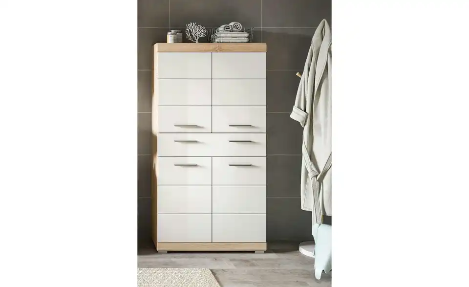 Midischrank SCHLOONSEE, Breite 74cm, 4 Türen, 1 Schubkasten, 4 Fächer, MDF-Front, in verschiedenen Farben erhältlich, Badmöbel, Badschrank, Schrank, Bad Schloonsee BHL 74|141|31 cm