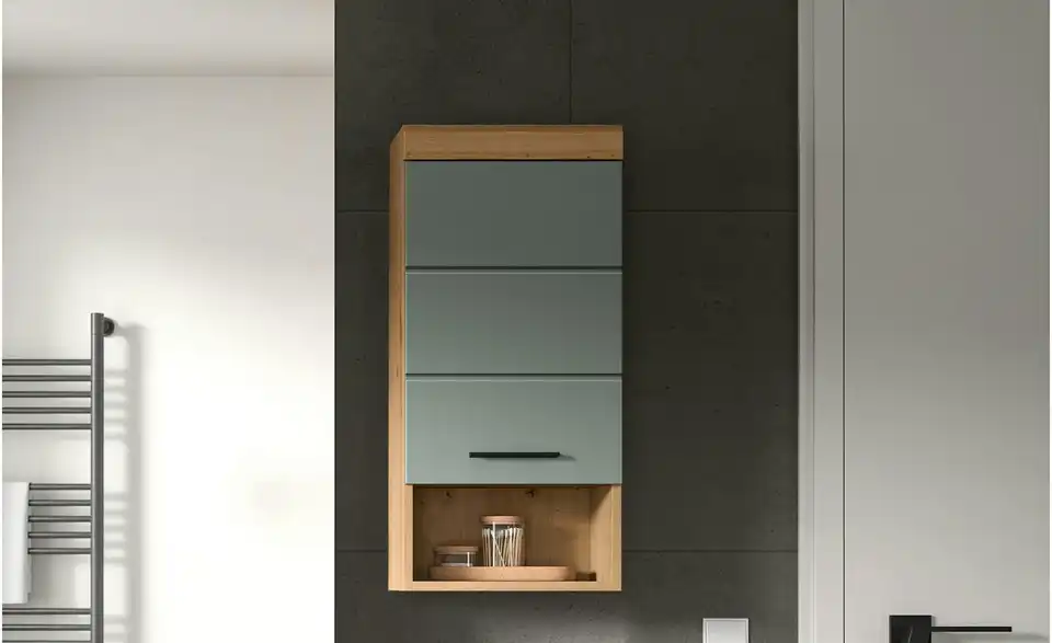 Hängeschrank SCHLOONSEE, Breite 37cm, 1 Tür, 1 offenes Fächer, 1 Einlegeboden, MDF-Front, in verschiedenen Farben erhältlich, Badmöbel, Badschrank, Schrank, Bad Schloonsee BHL 37|79|24 cm