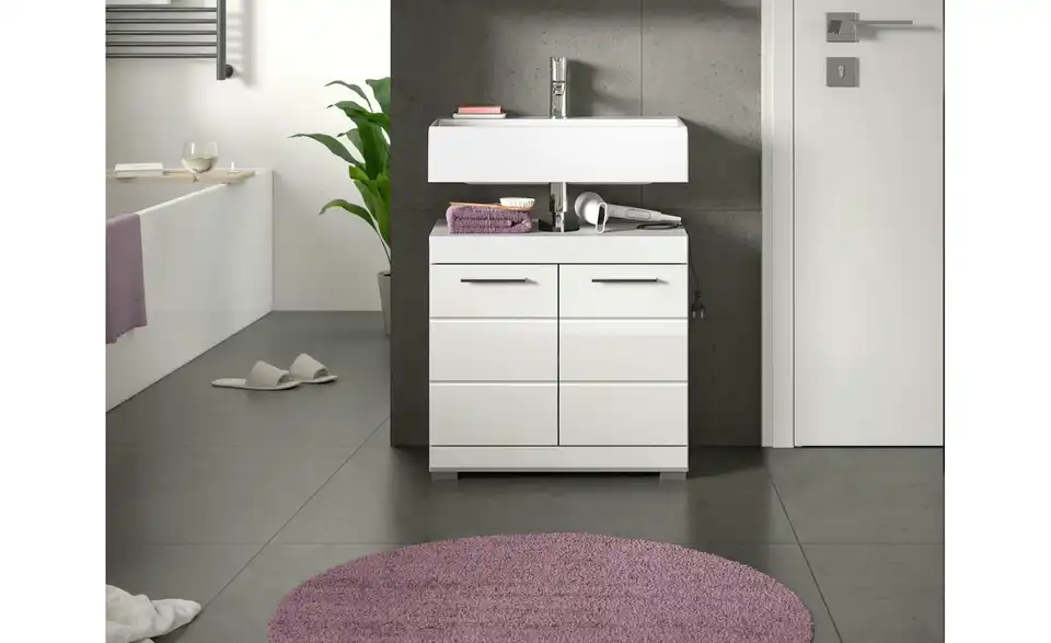 Waschbeckenunterschrank SCHLOONSEE, Breite 60cm, 2 Tür, 2 Fächer, mit Siphonausschnitt, MDF-Front in verschiedenen Farben erhältlich, Badmöbel, Badschrank, Kommode, Bad Schloonsee BHL 60|56|34 cm