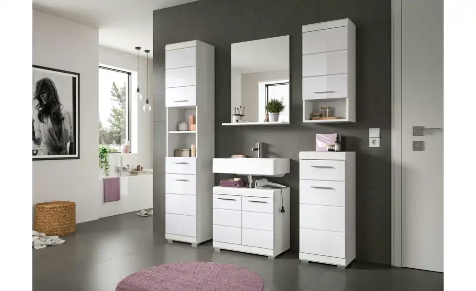 Waschbeckenunterschrank SCHLOONSEE, Breite 60cm, 2 Tür, 2 Fächer, mit Siphonausschnitt, MDF-Front in verschiedenen Farben erhältlich, Badmöbel, Badschrank, Kommode, Bad Schloonsee BHL 60|56|34 cm